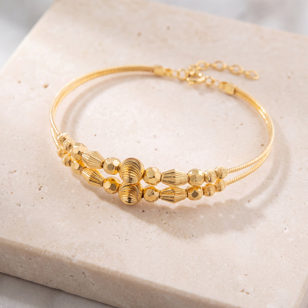 2 Line Kid's Beads Cuff Bracelet (D131) on travertine
