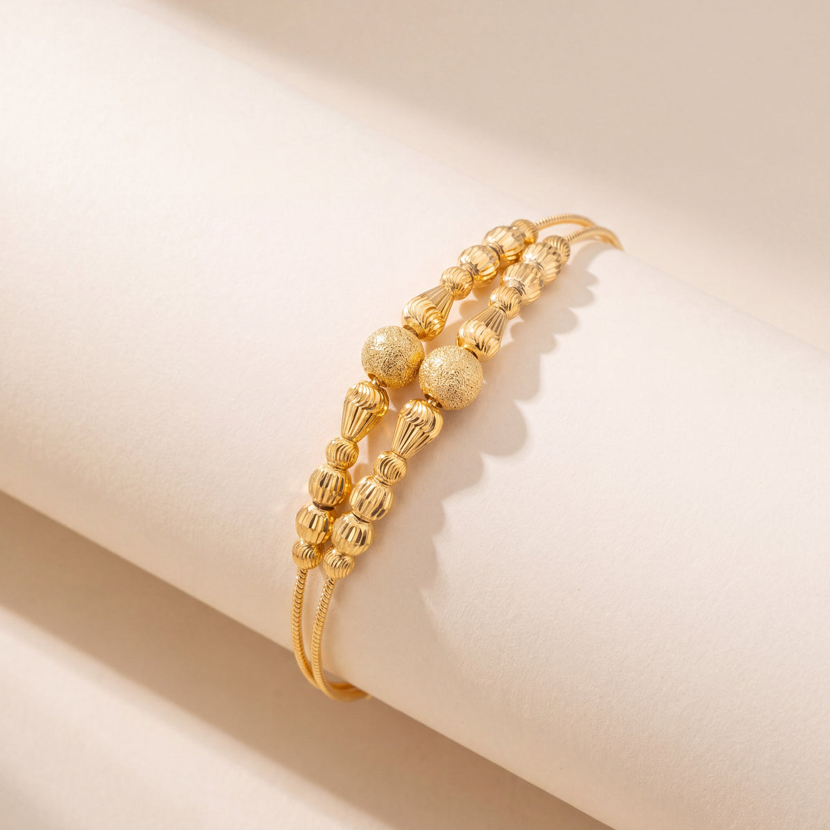 2 Line Kid's Beads Cuff Bracelet (D132), 925 silver 24K gold plated