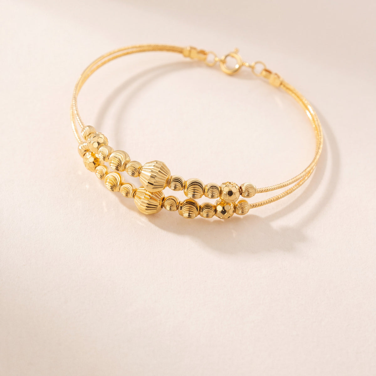 2 Line Kid's Beads Cuff Bracelet (D134), 925 silver 24K gold plated