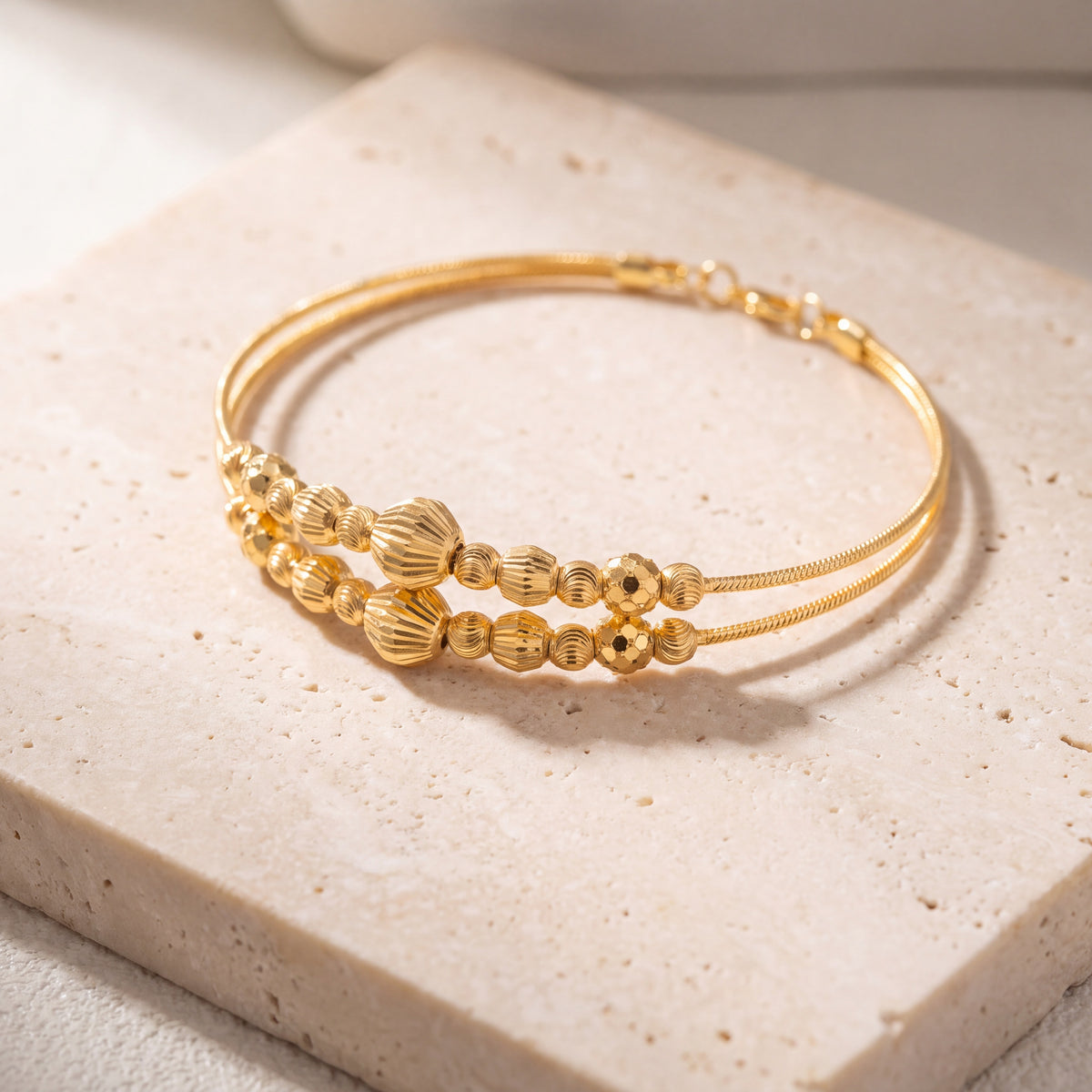 2 Line Kid's Beads Cuff Bracelet (D135) on travertine