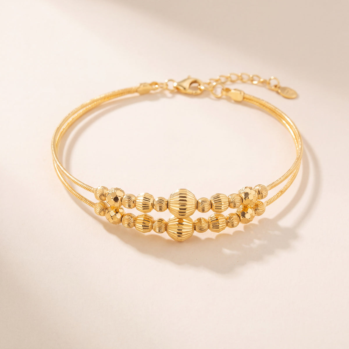 2 Line Kid's Beads Cuff Bracelet (D135), 925 silver 24K gold plated