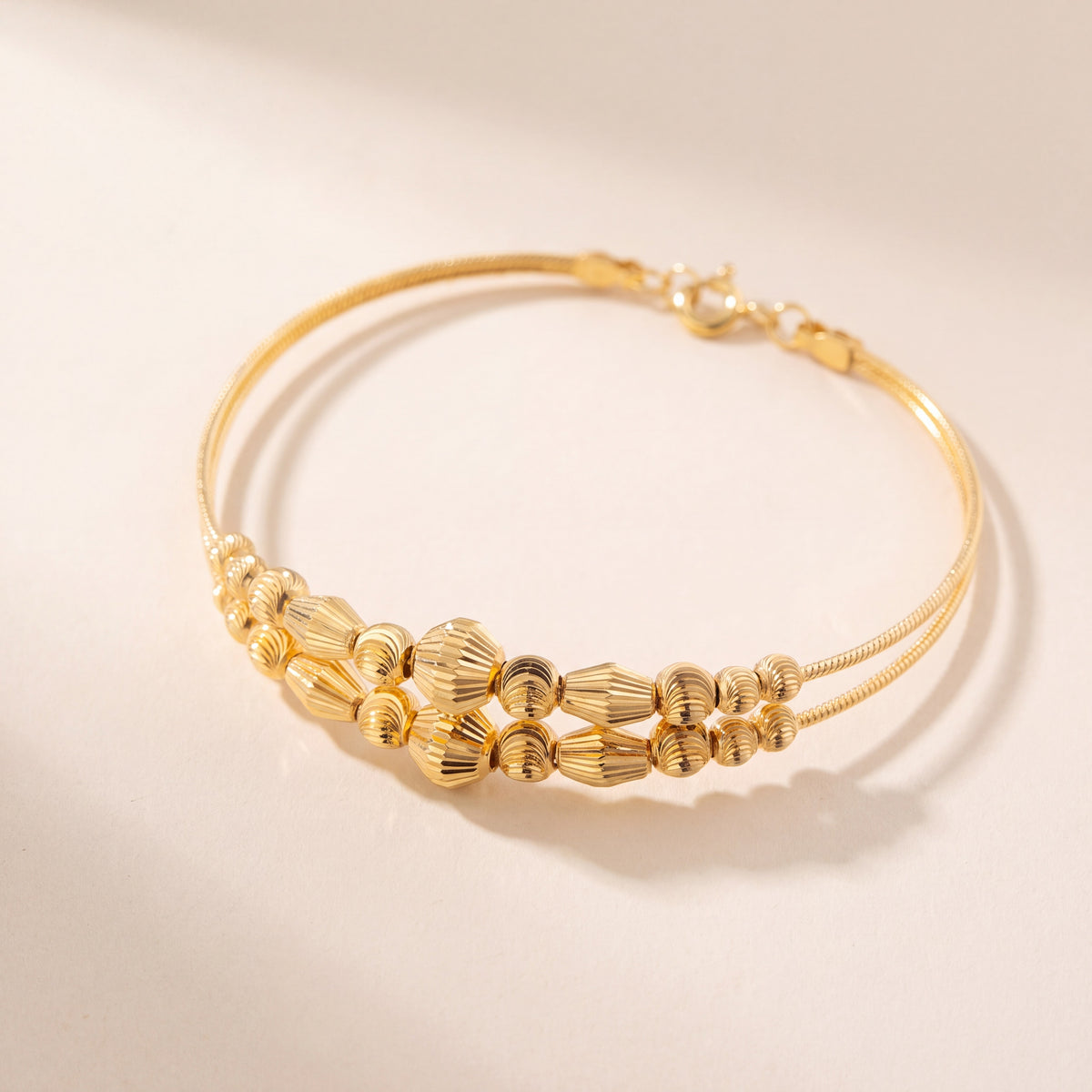2 Line Kid's Beads Cuff Bracelet (D15), 925 silver 24K gold plated