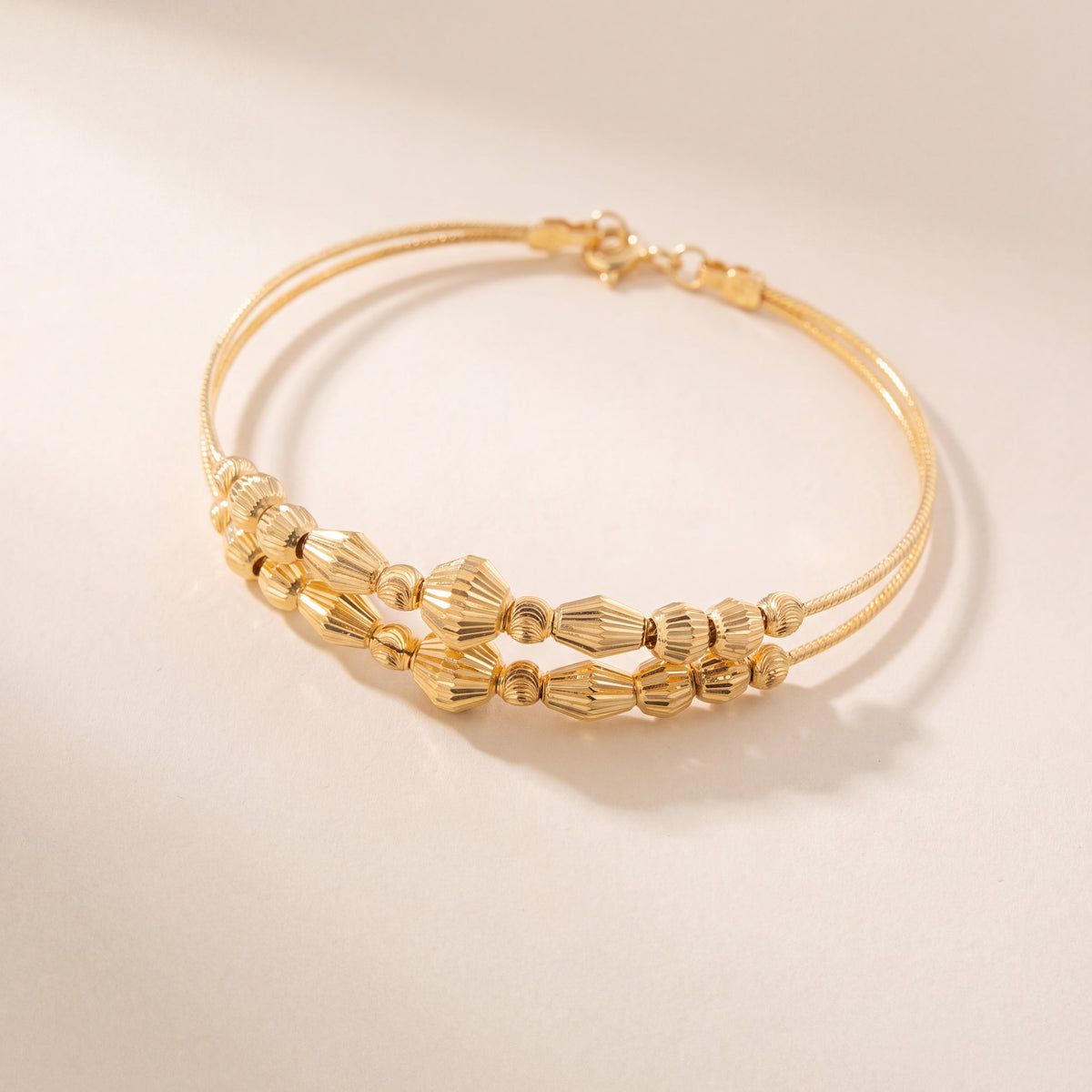2 Line Kid's Beads Cuff Bracelet (D17), 925 silver 24K gold plated
