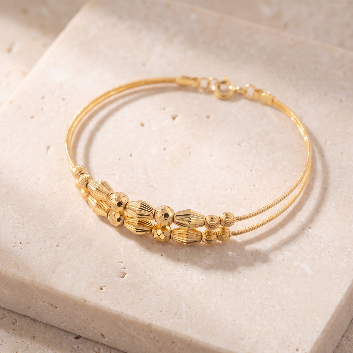 2 Line Kid's Beads Cuff Bracelet (D18) on travertine