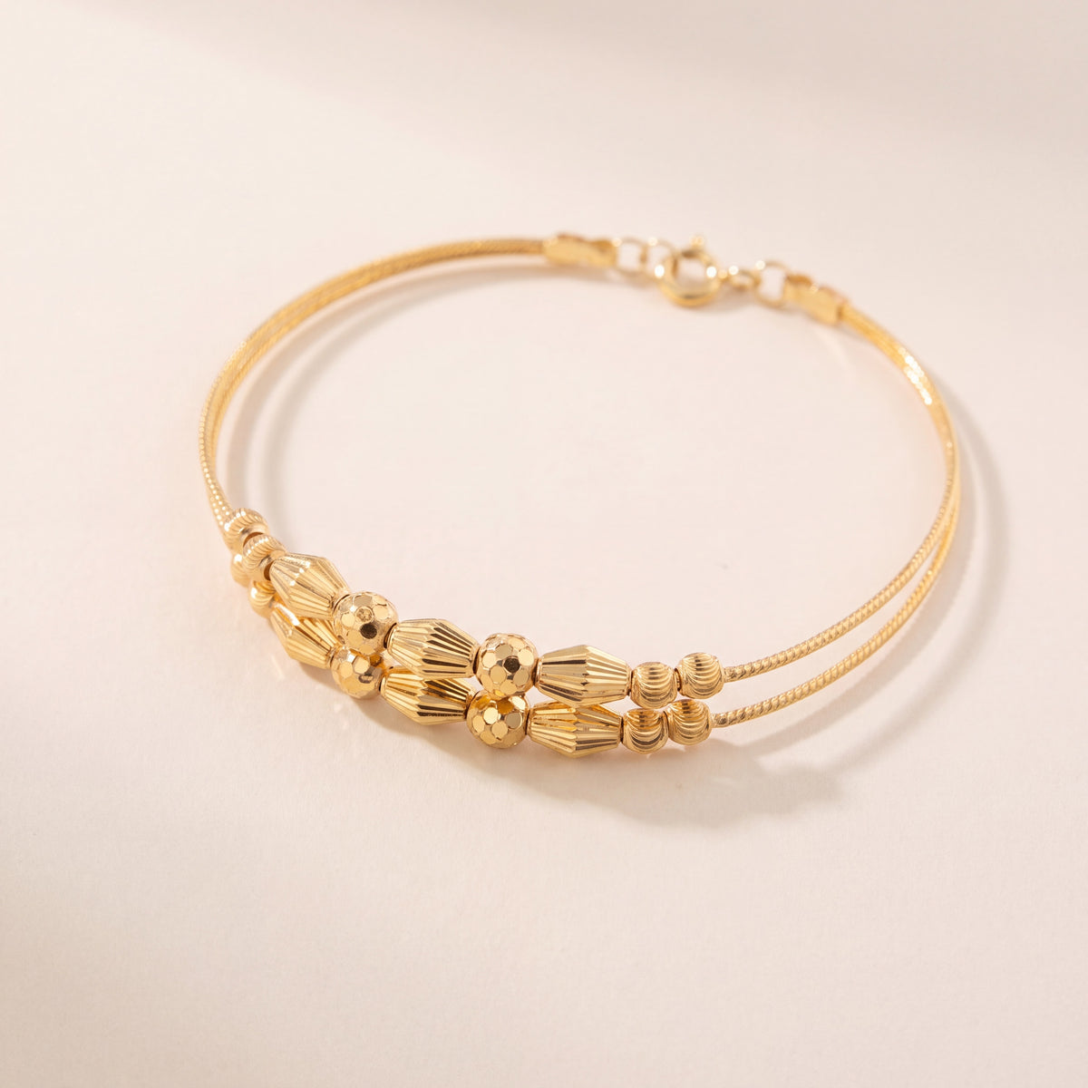 2 Line Kid's Beads Cuff Bracelet (D18), 925 silver 24K gold plated