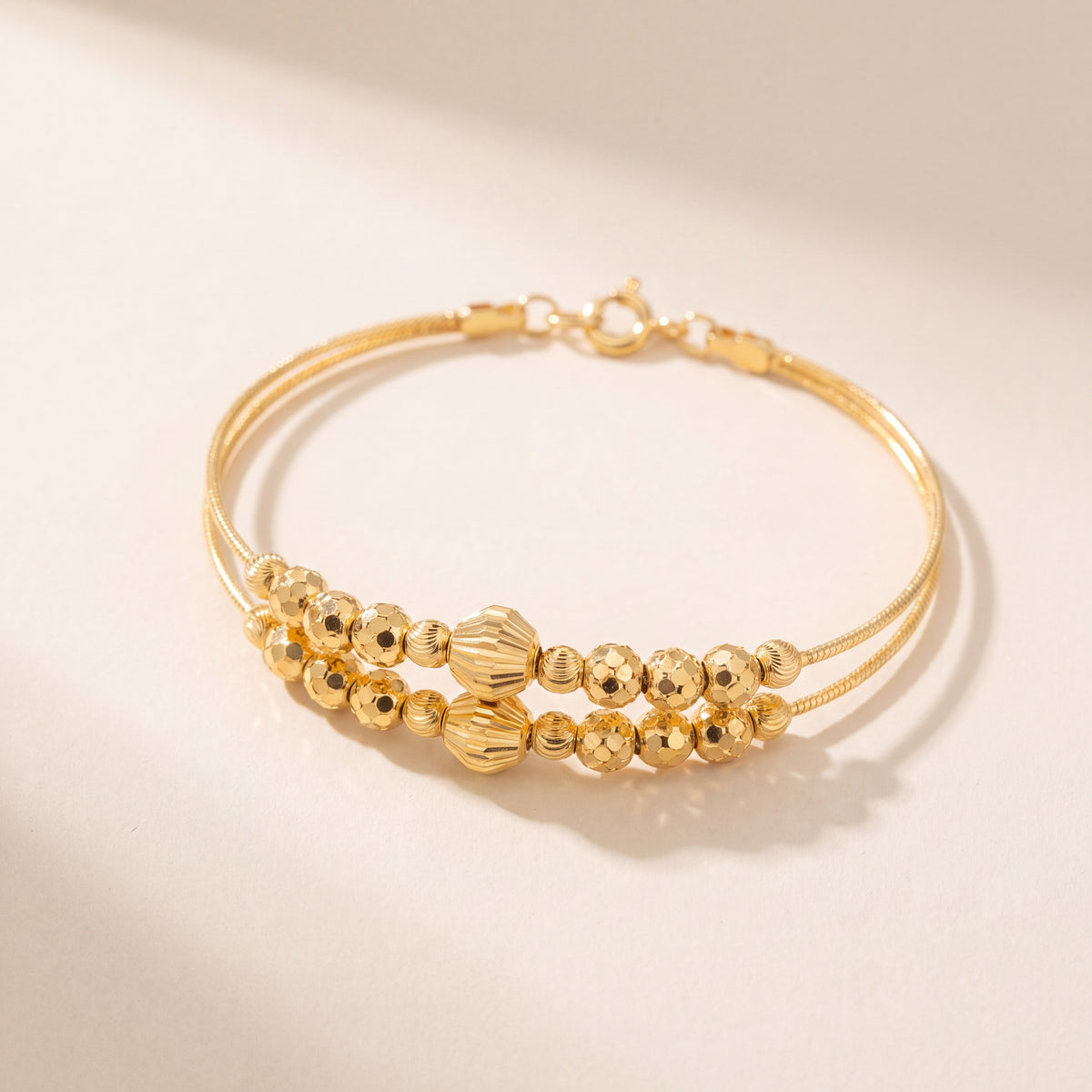 2 Line Kid's Beads Cuff Bracelet (D19), 925 silver 24K gold plated