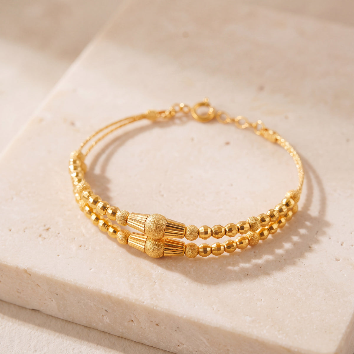 2 Line Kid's Beads Cuff Bracelet (D2) on travertine