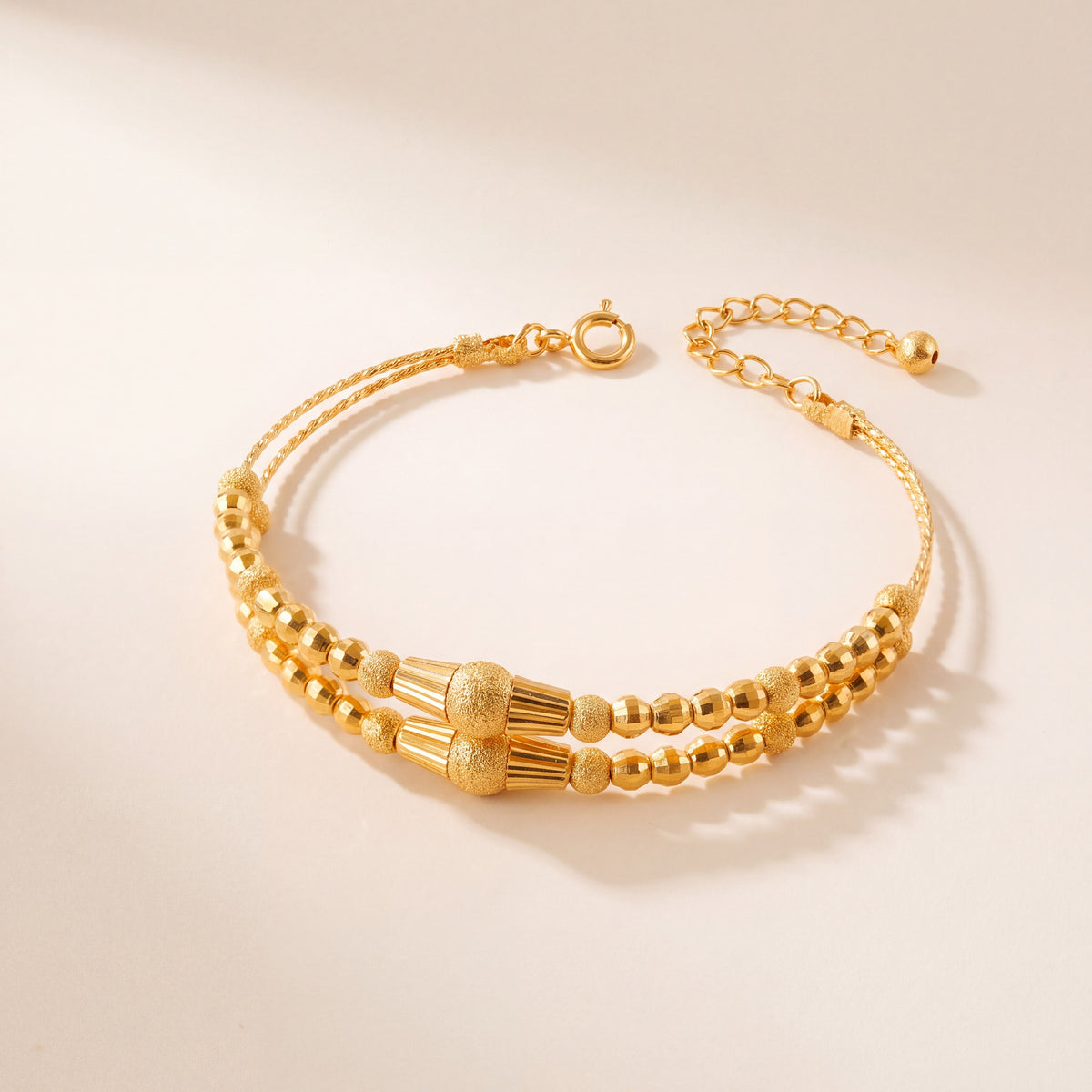 2 Line Kid's Beads Cuff Bracelet (D2), 925 silver 24K gold plated