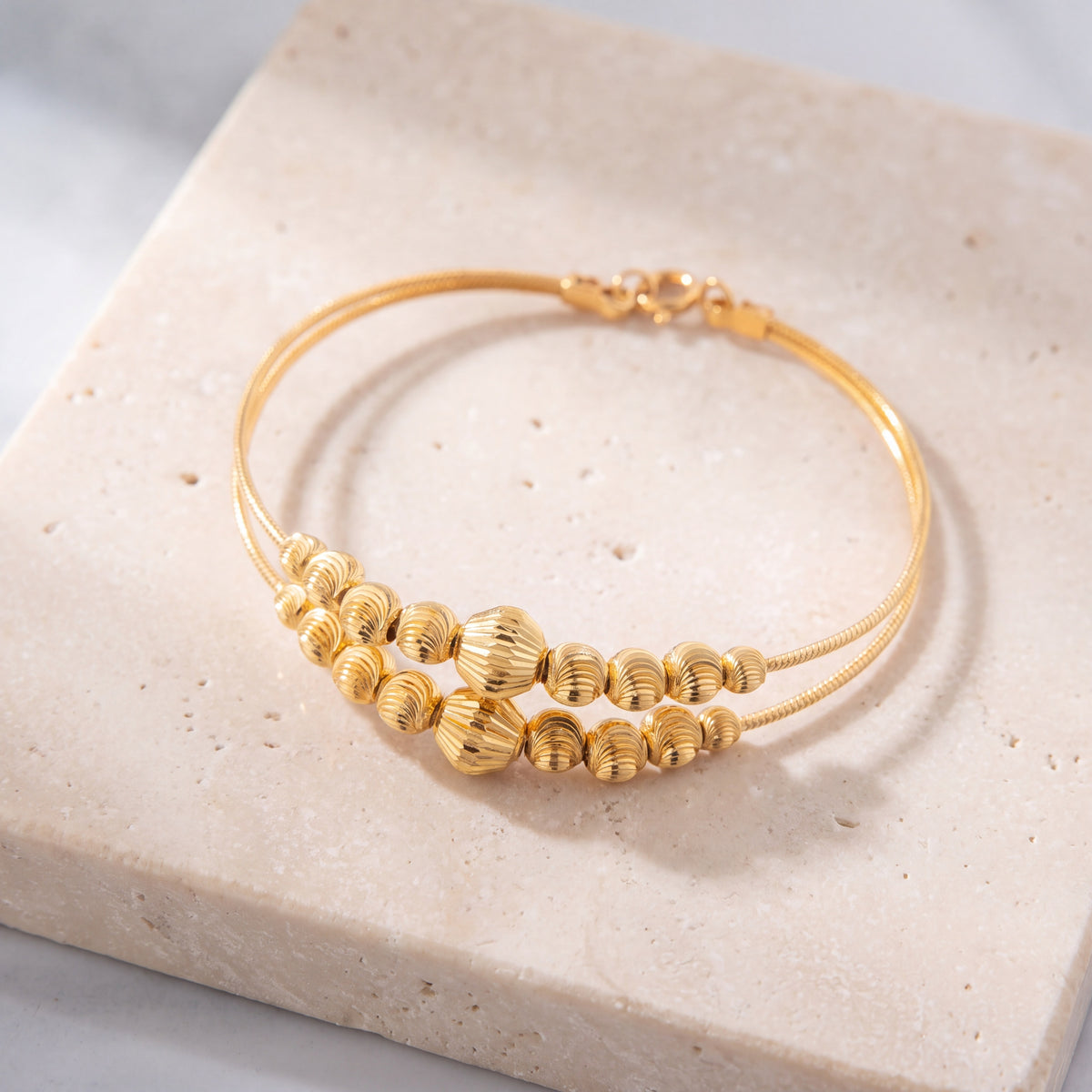 2 Line Kid's Beads Cuff Bracelet (D20) on travertine