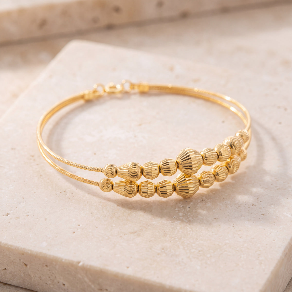 2 Line Kid's Beads Cuff Bracelet (D21) on travertine