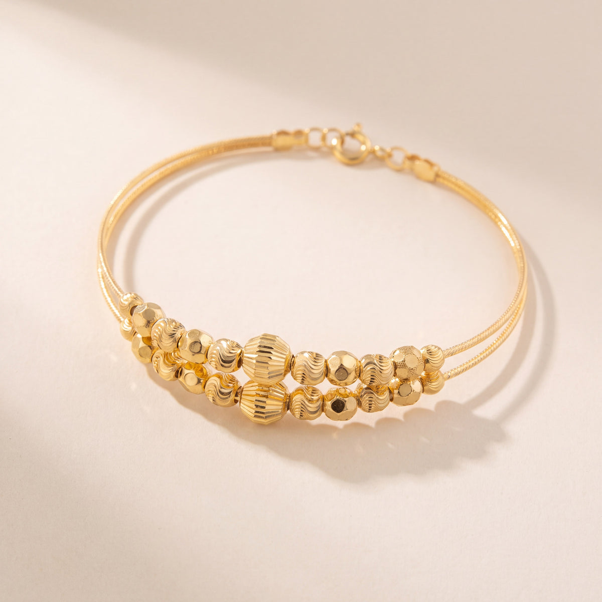 2 Line Kid's Beads Cuff Bracelet (D22), 925 silver 24K gold plated