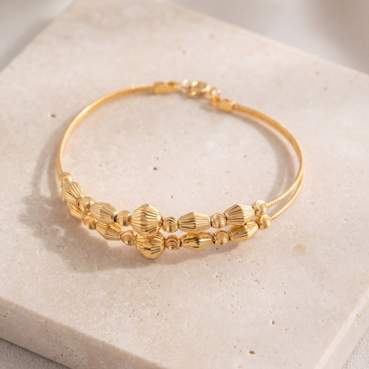 2 Line Kid's Beads Cuff Bracelet (D24) on travertine