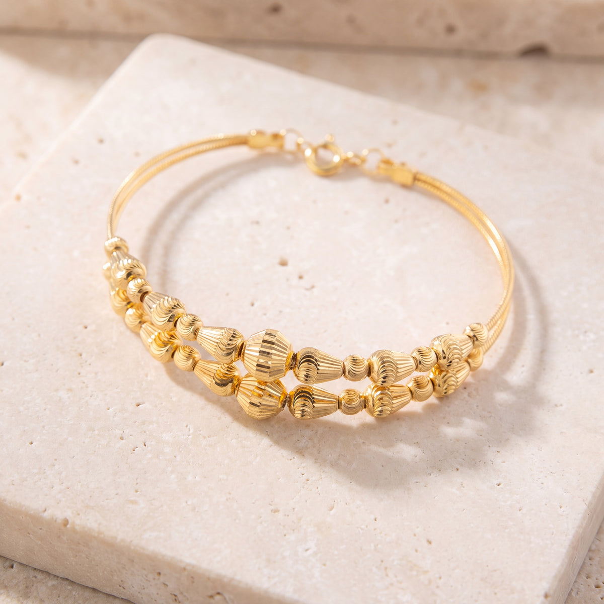 2 Line Kid's Beads Cuff Bracelet (D26) on travertine