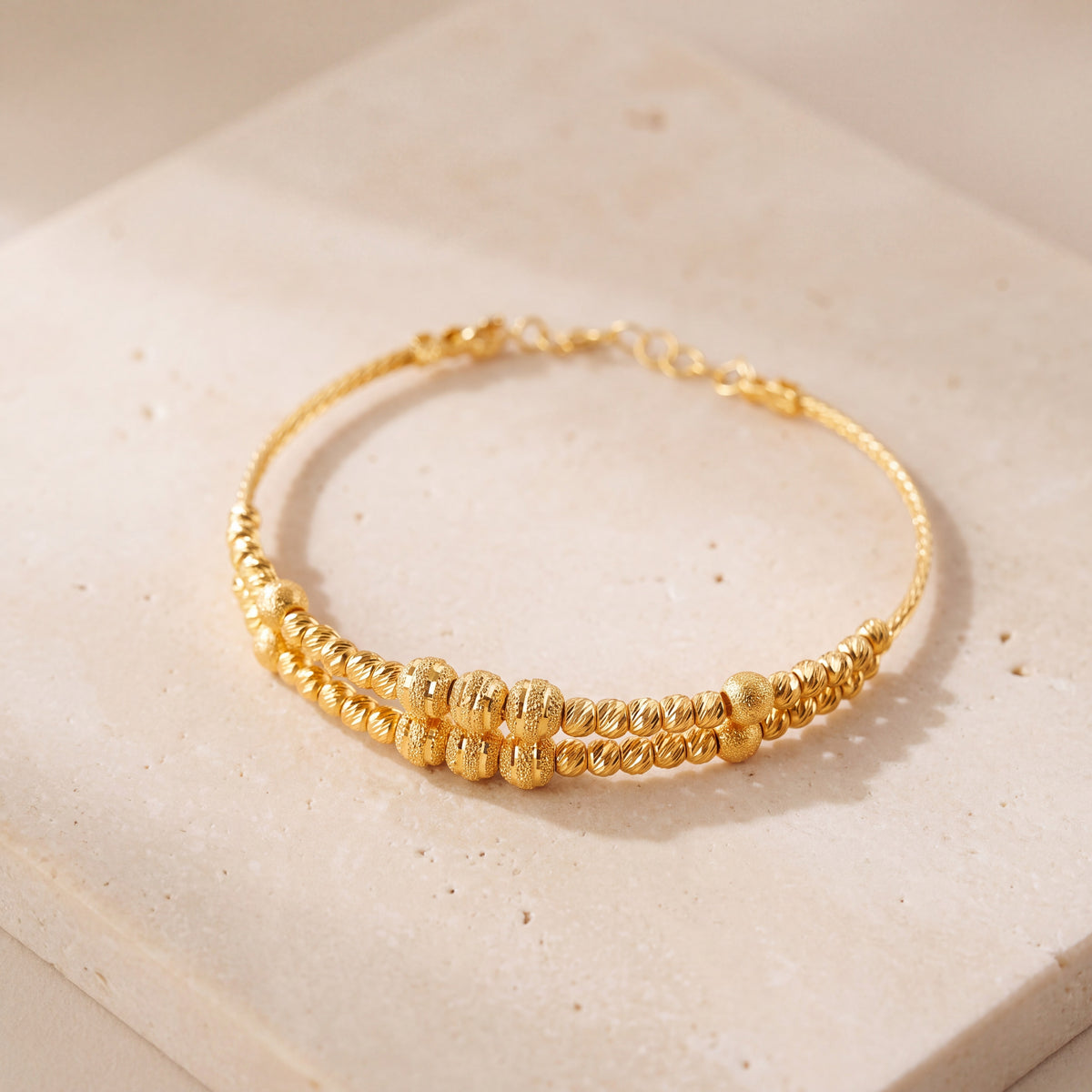 2 Line Kid's Beads Cuff Bracelet (D3) on travertine