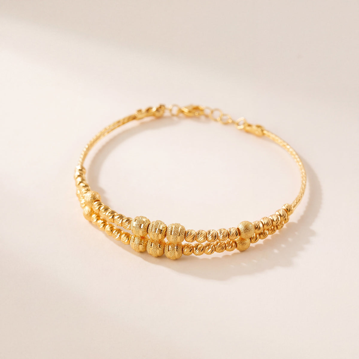 2 Line Kid's Beads Cuff Bracelet (D3), 925 silver 24K gold plated