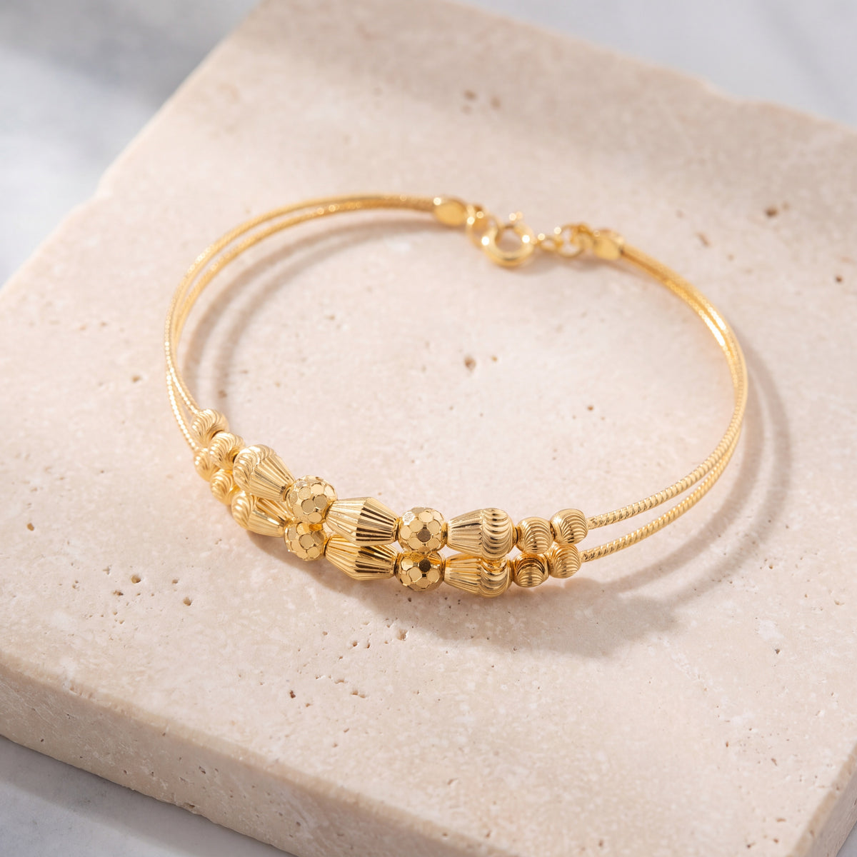 2 Line Kid's Beads Cuff Bracelet (D30) on travertine