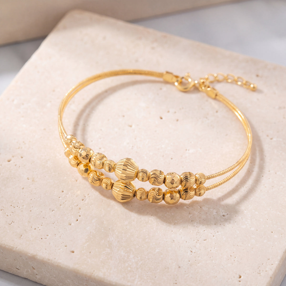 2 Line Kid's Beads Cuff Bracelet (D33) on travertine