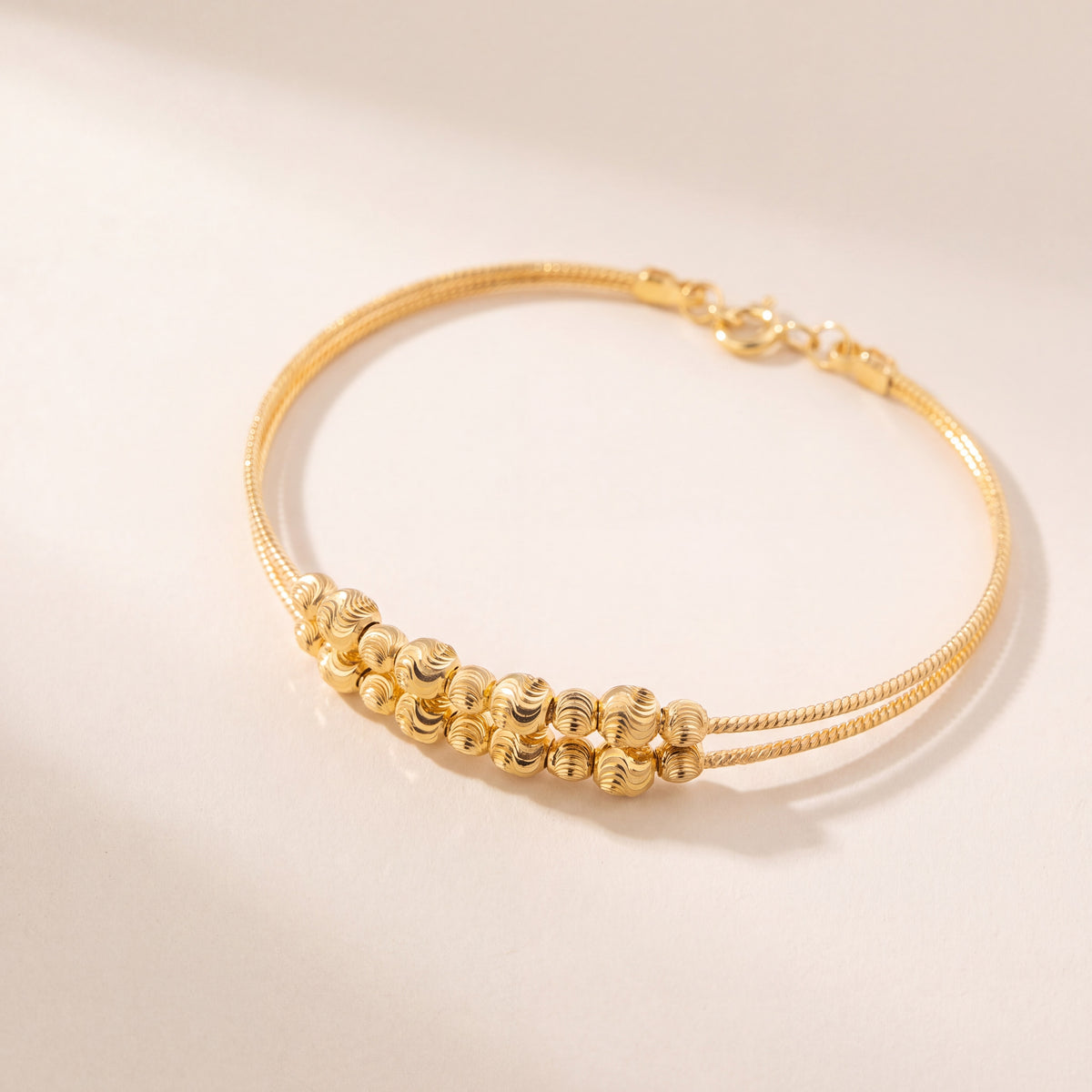 2 Line Kid's Beads Cuff Bracelet (D34), 925 silver 24K gold plated