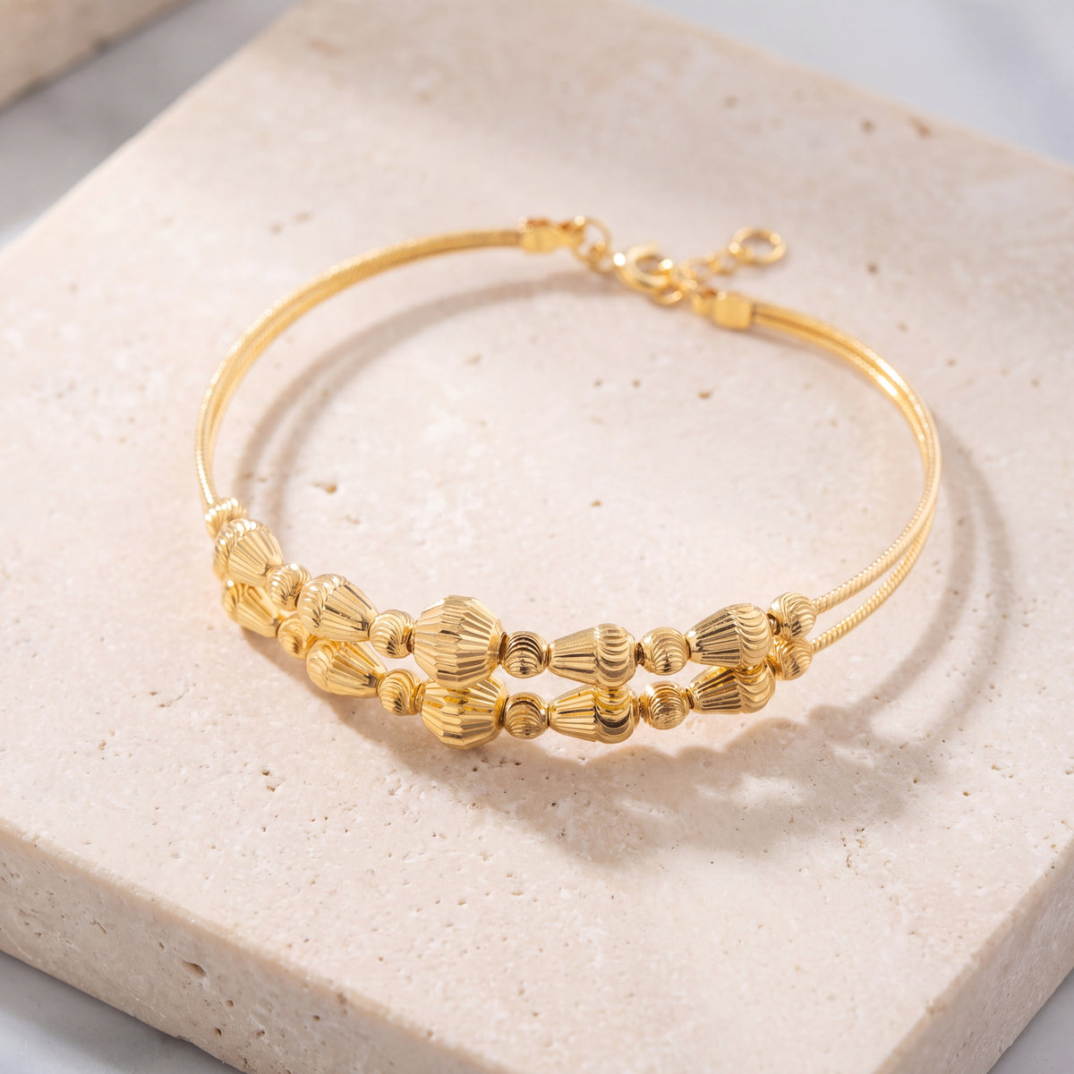 2 Line Kid's Beads Cuff Bracelet (D35) on travertine