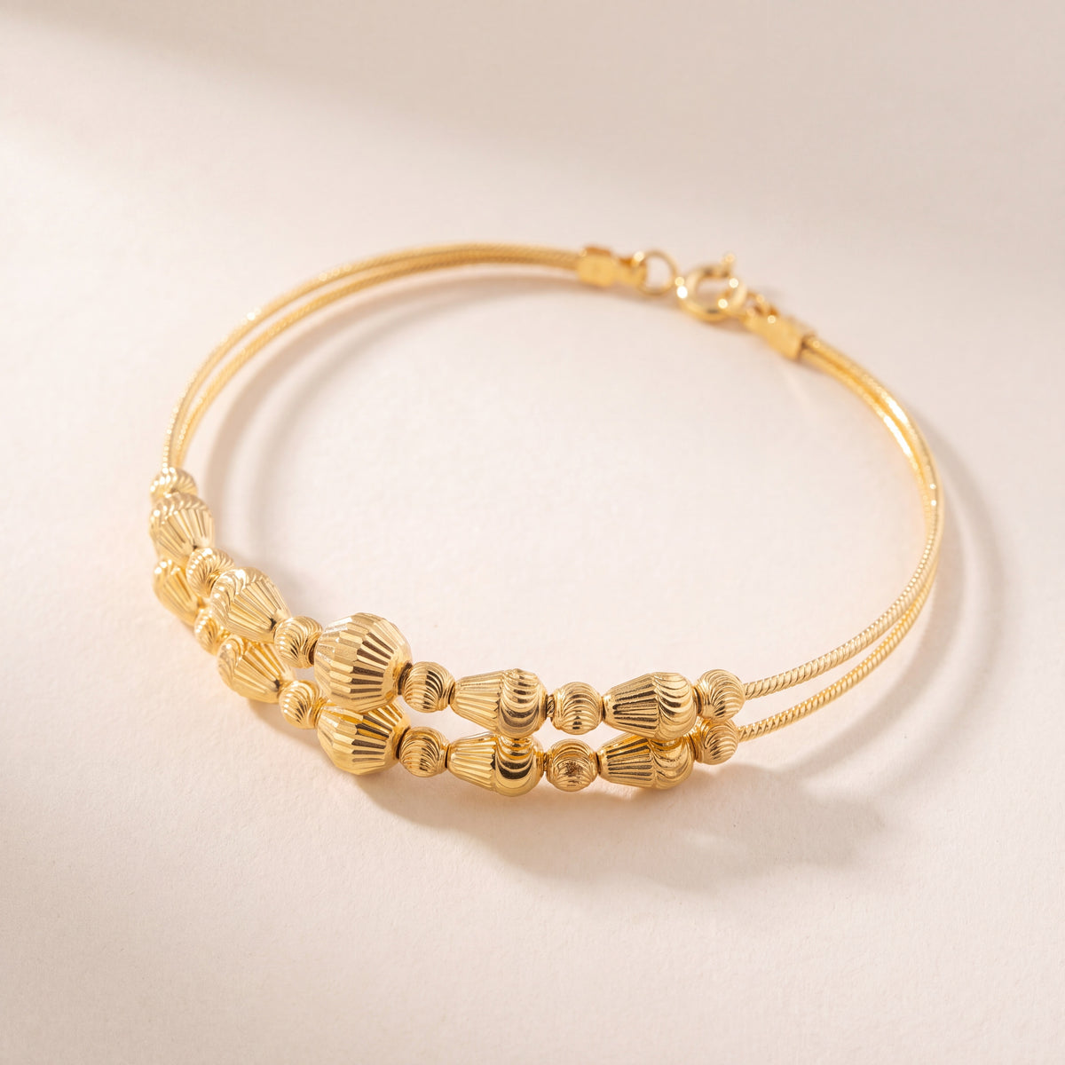 2 Line Kid's Beads Cuff Bracelet (D35), 925 silver 24K gold plated