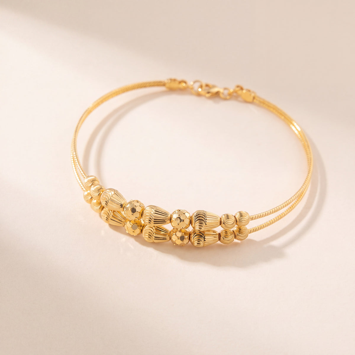 2 Line Kid's Beads Cuff Bracelet (D36), 925 silver 24K gold plated