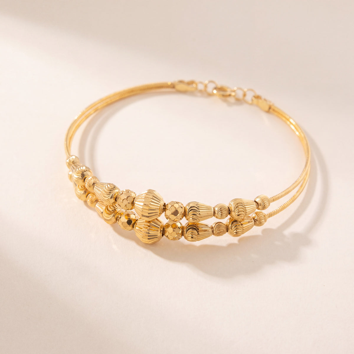 2 Line Kid's Beads Cuff Bracelet (D37), 925 silver 24K gold plated