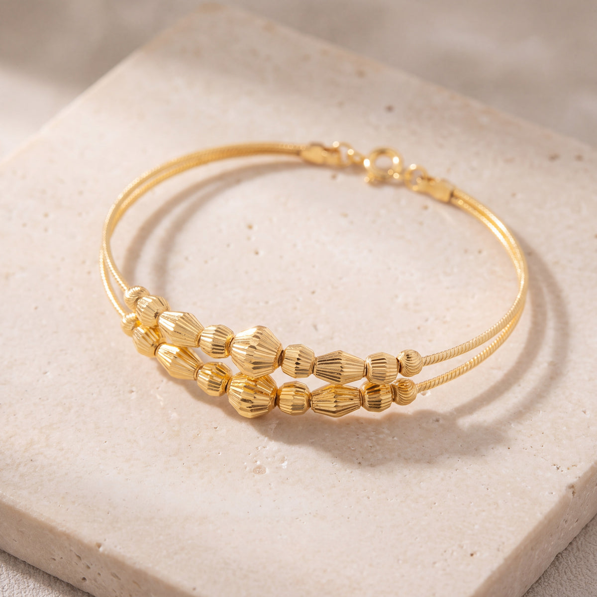 2 Line Kid's Beads Cuff Bracelet (D38) on travertine