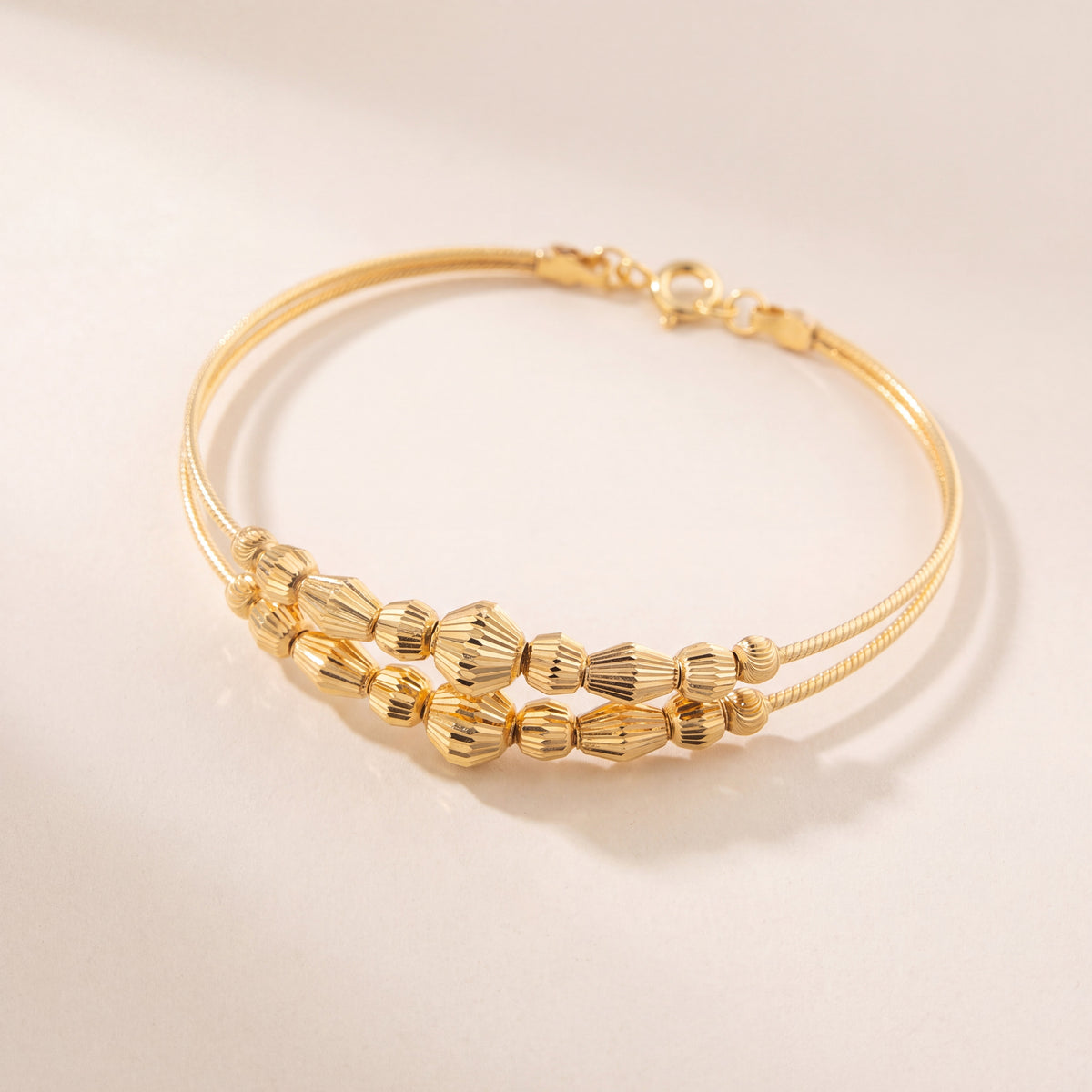 2 Line Kid's Beads Cuff Bracelet (D38), 925 silver 24K gold plated