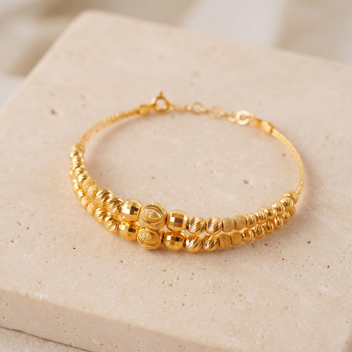 2 Line Kid's Beads Cuff Bracelet (D4) on travertine