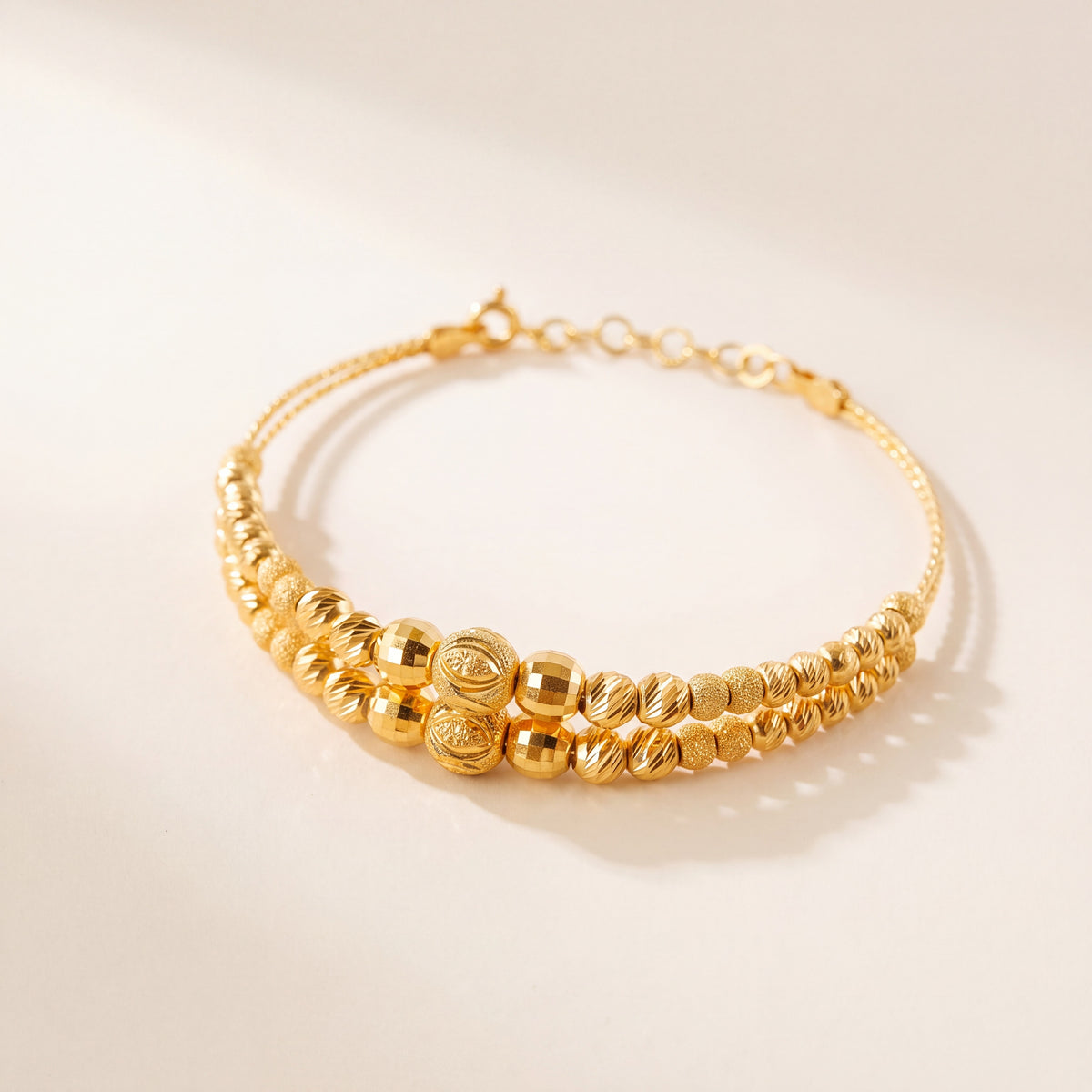 2 Line Kid's Beads Cuff Bracelet (D4), 925 silver 24K gold plated