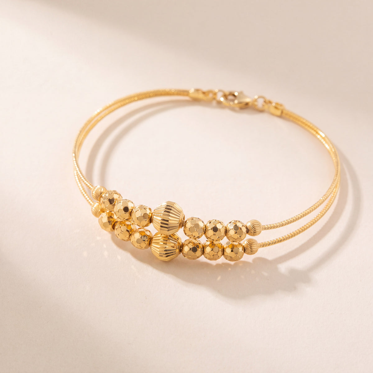 2 Line Kid's Beads Cuff Bracelet (D41), 925 silver 24K gold plated