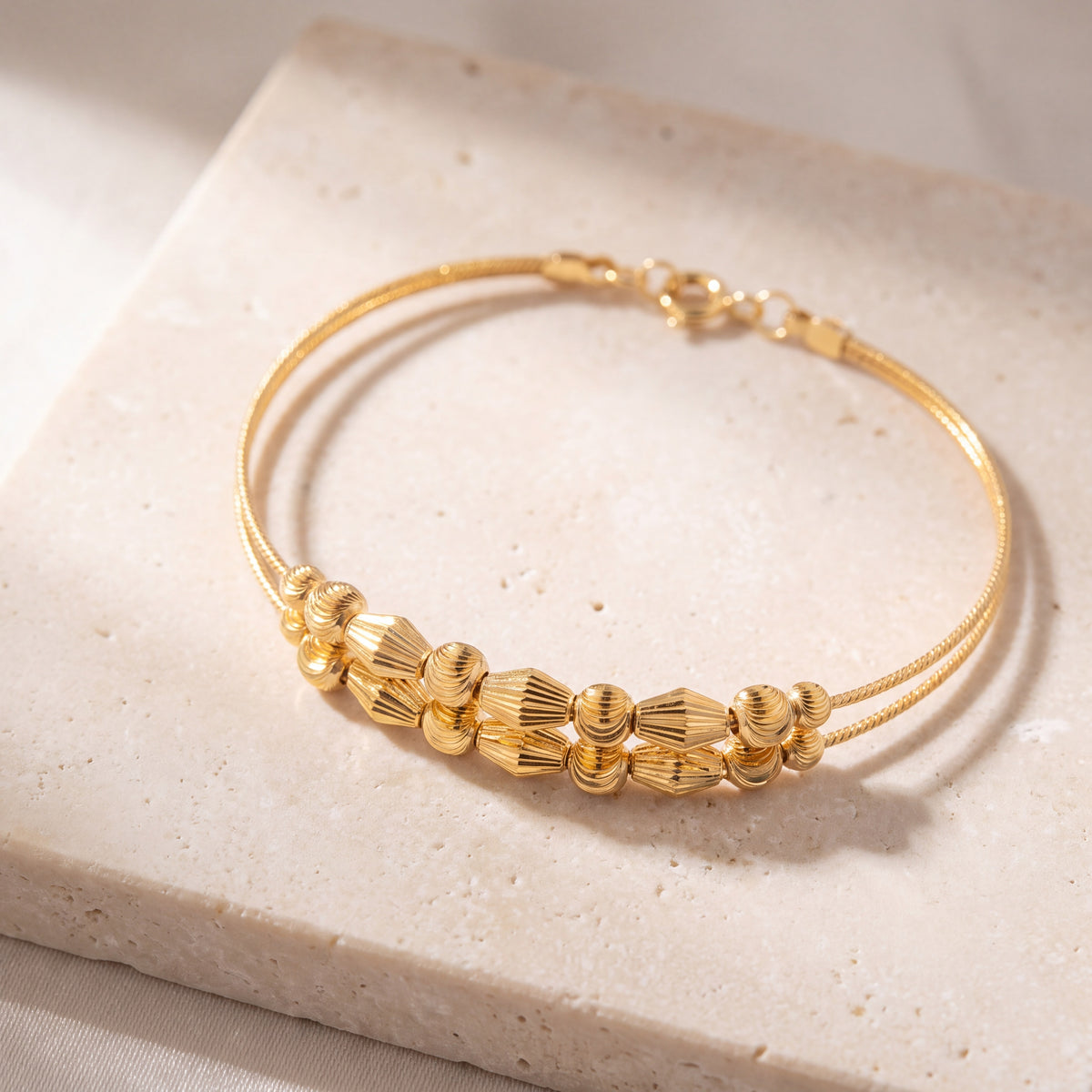 2 Line Kid's Beads Cuff Bracelet (D43) on travertine