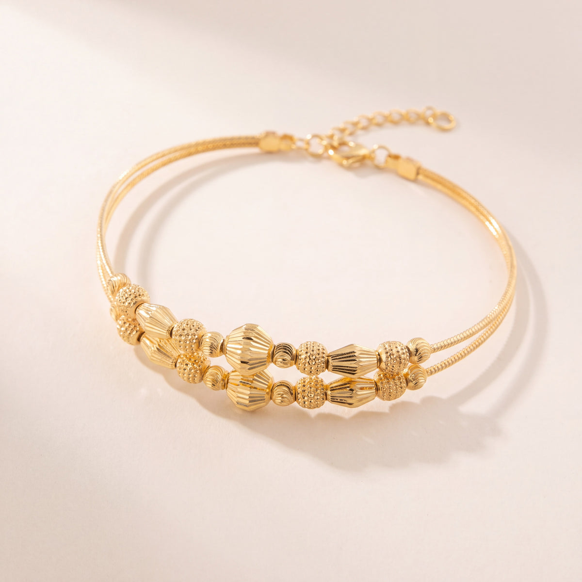 2 Line Kid's Beads Cuff Bracelet (D44), 925 silver 24K gold plated