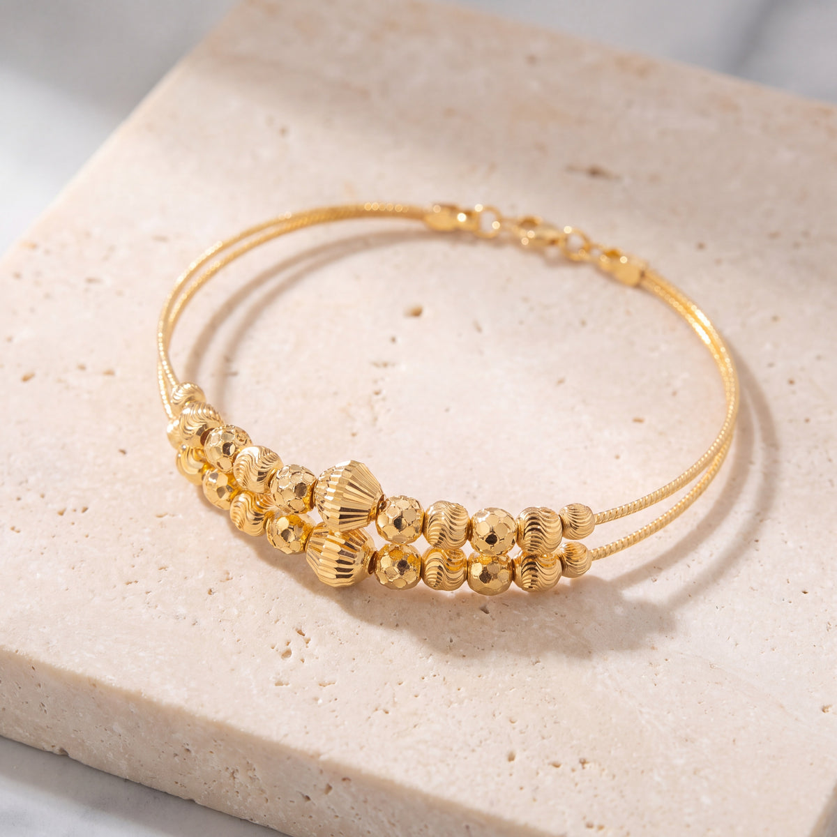 2 Line Kid's Beads Cuff Bracelet (D45) on travertine