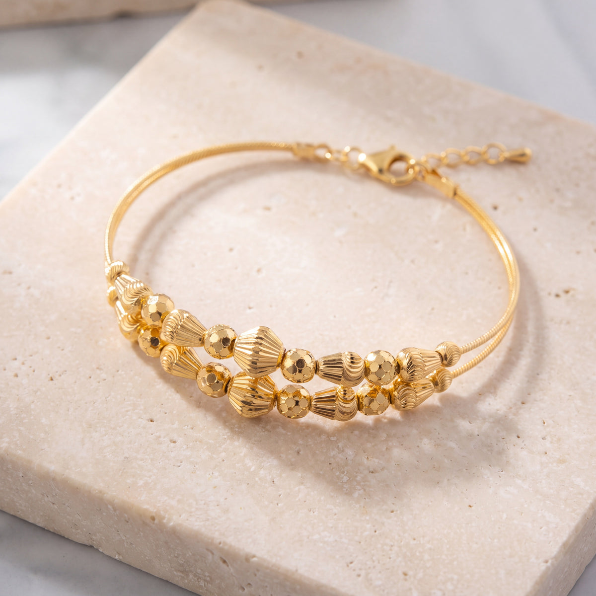 2 Line Kid's Beads Cuff Bracelet (D46) on travertine