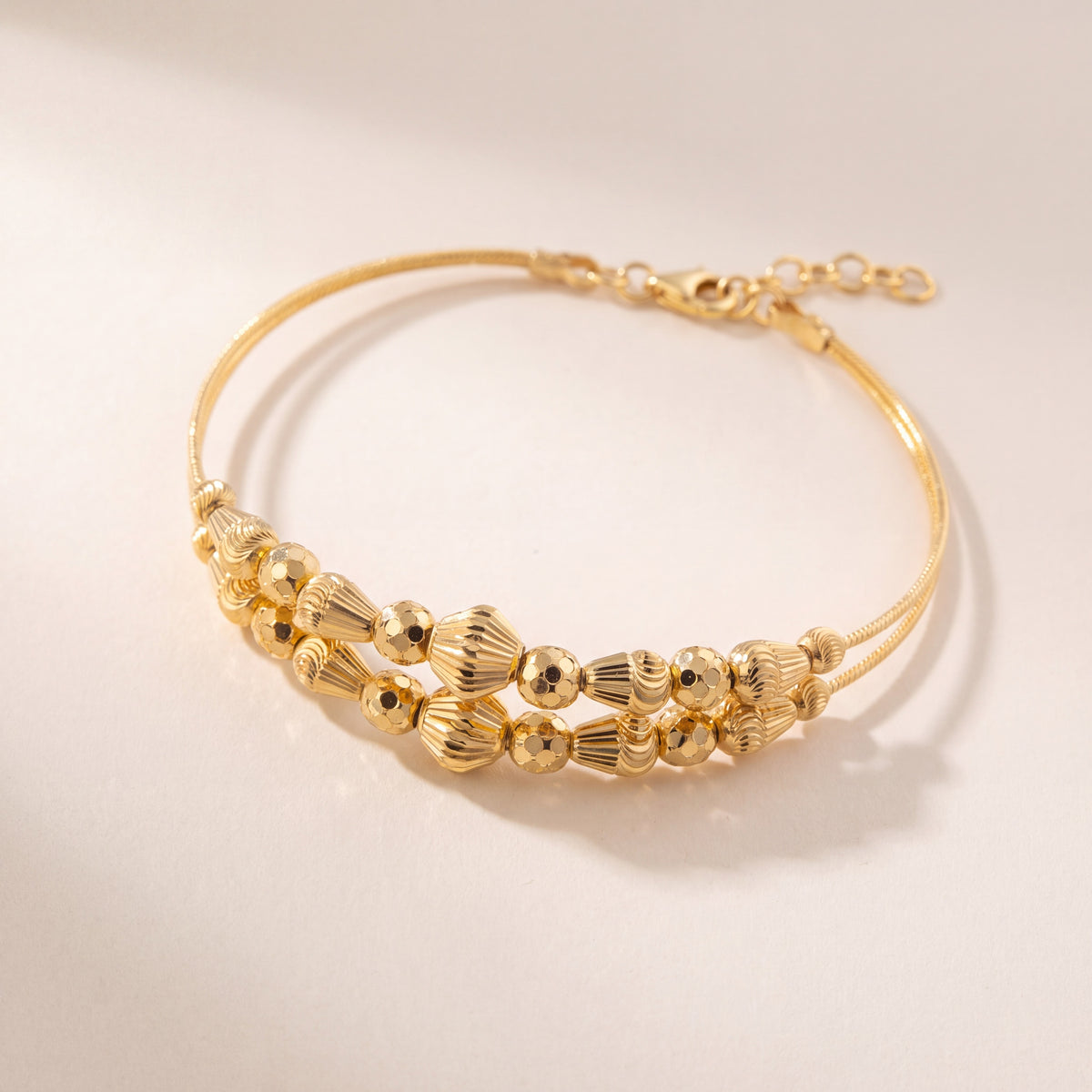 2 Line Kid's Beads Cuff Bracelet (D46), 925 silver 24K gold plated