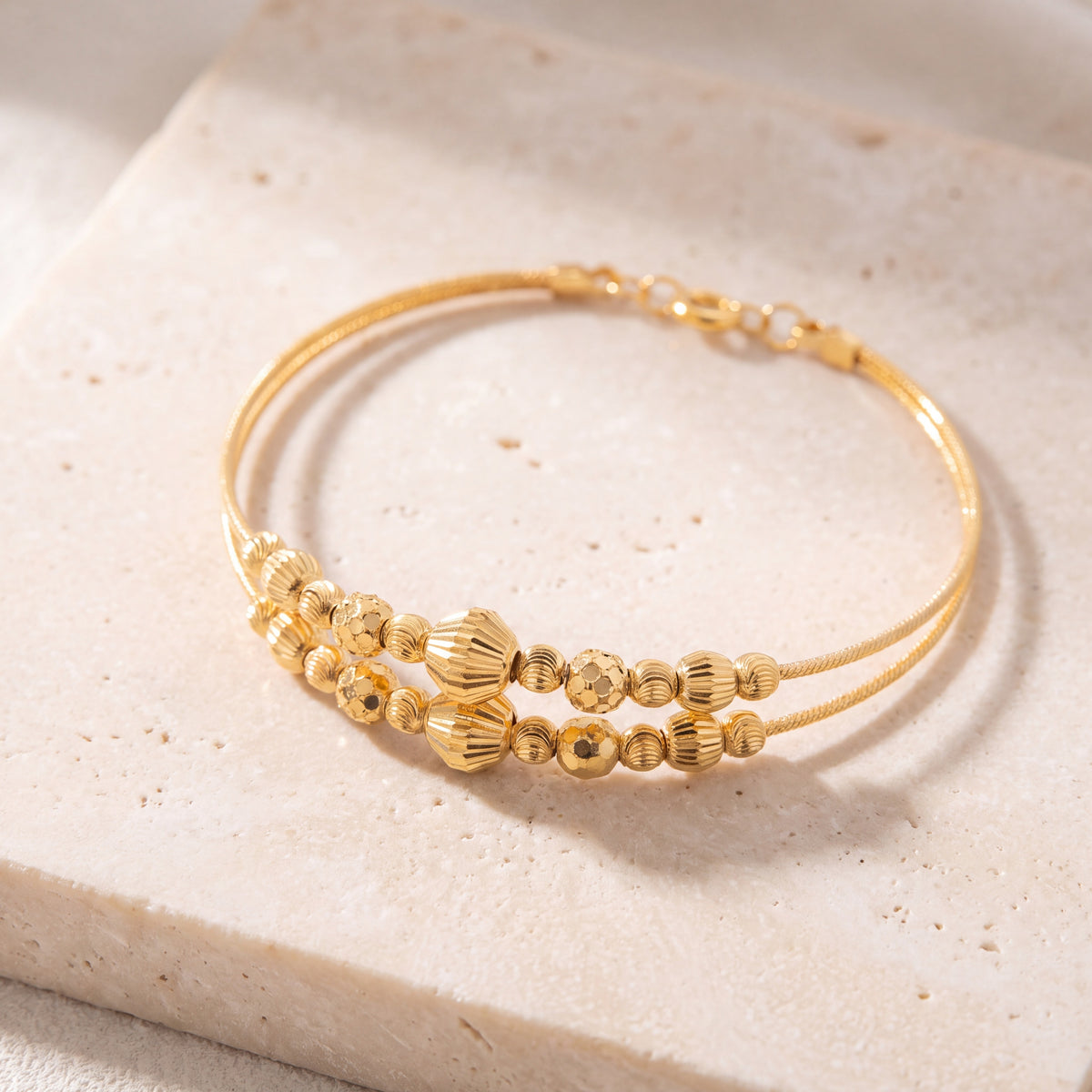 2 Line Kid's Beads Cuff Bracelet (D48) on travertine