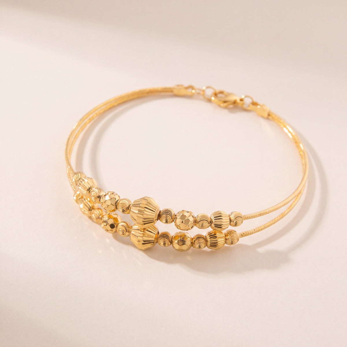 2 Line Kid's Beads Cuff Bracelet (D48), 925 silver 24K gold plated