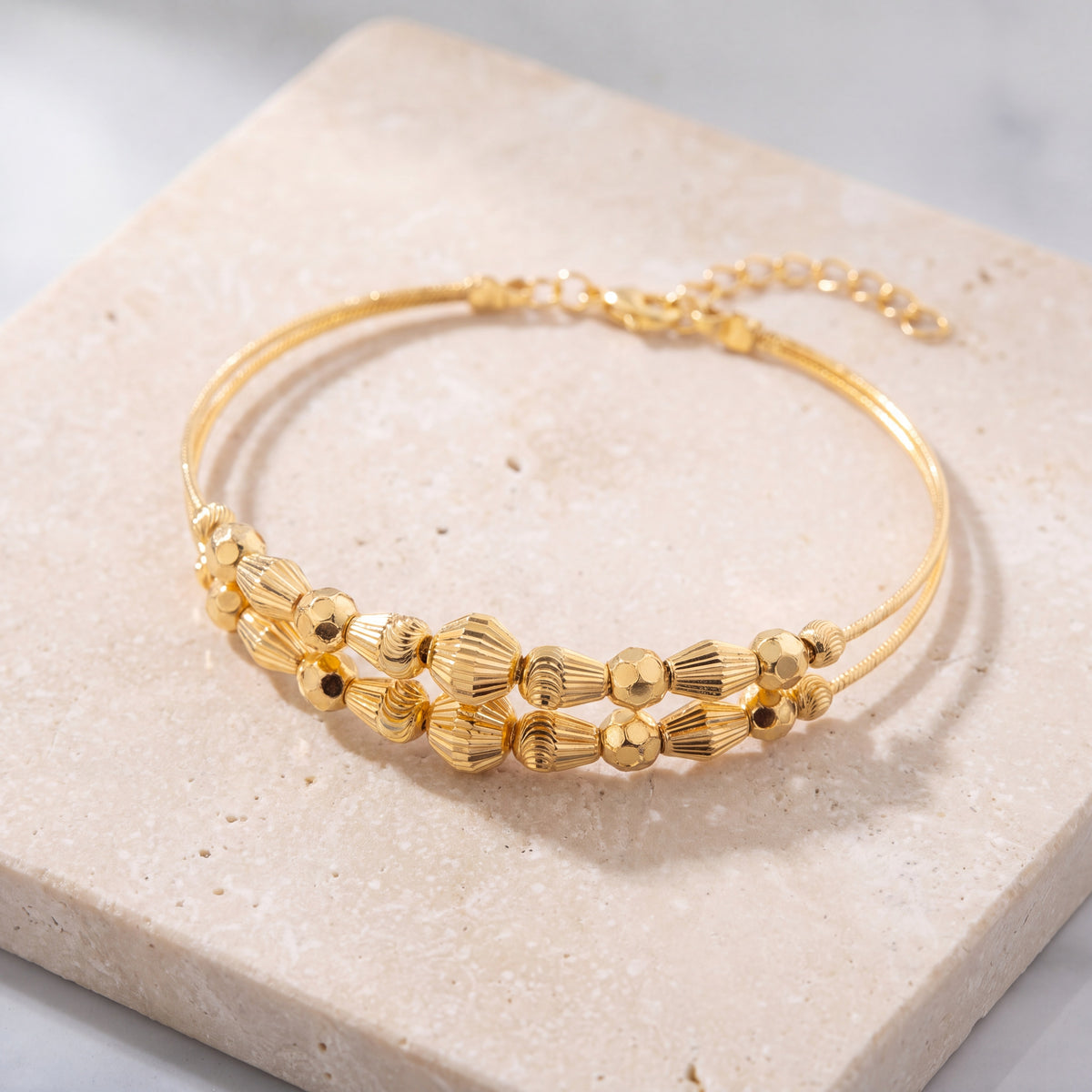 2 Line Kid's Beads Cuff Bracelet (D49) on travertine
