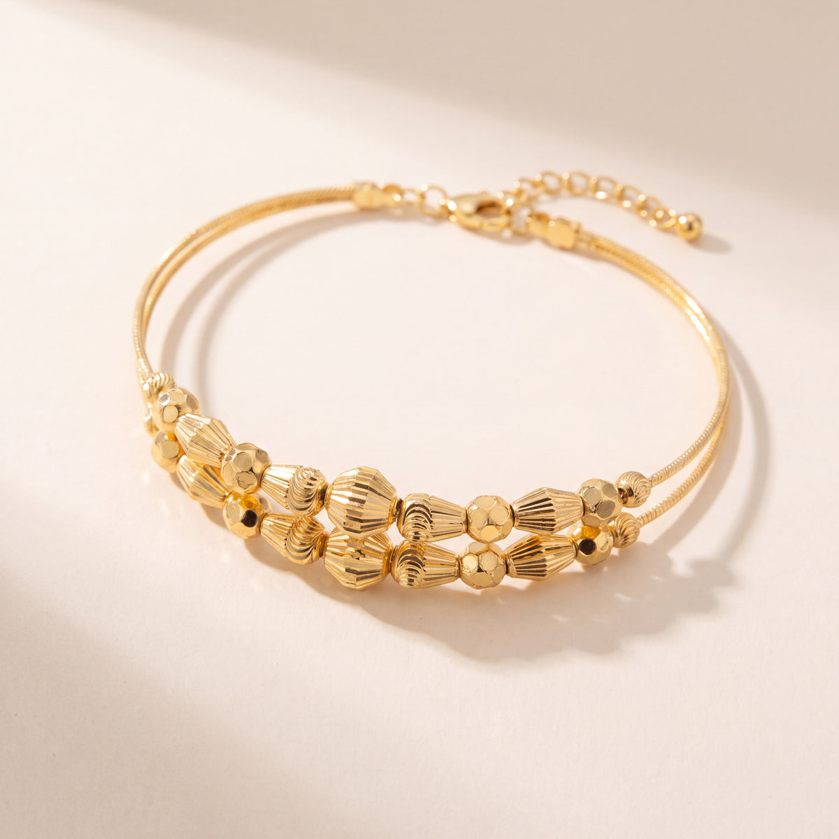 2 Line Kid's Beads Cuff Bracelet (D49), 925 silver 24K gold plated