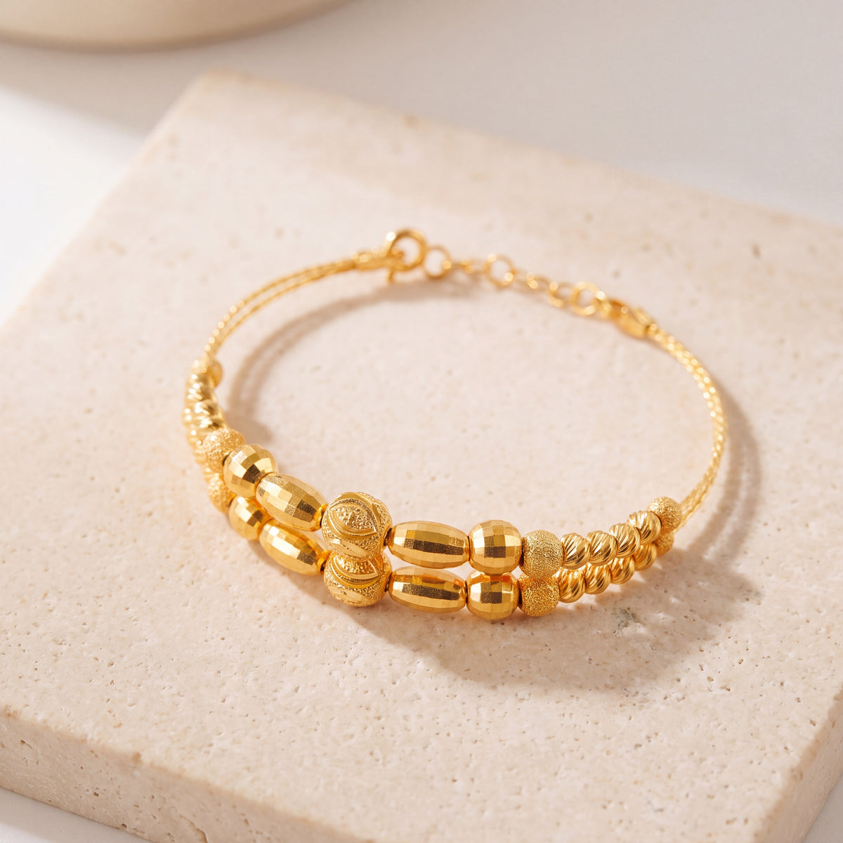 2 Line Kid's Beads Cuff Bracelet (D5) on travertine