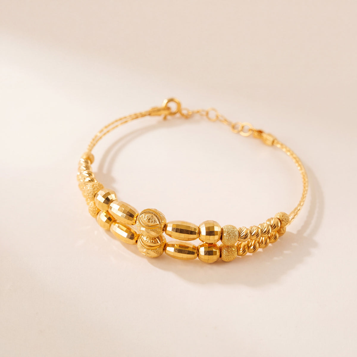 2 Line Kid's Beads Cuff Bracelet (D5), 925 silver 24K gold plated