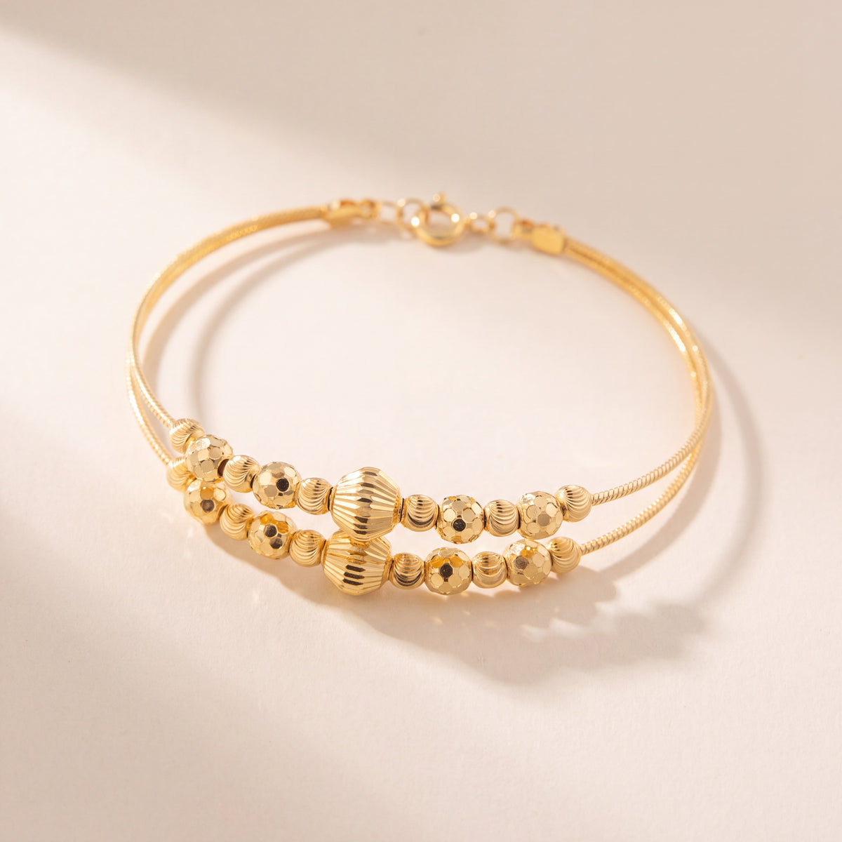 2 Line Kid's Beads Cuff Bracelet (D50), 925 silver 24K gold plated