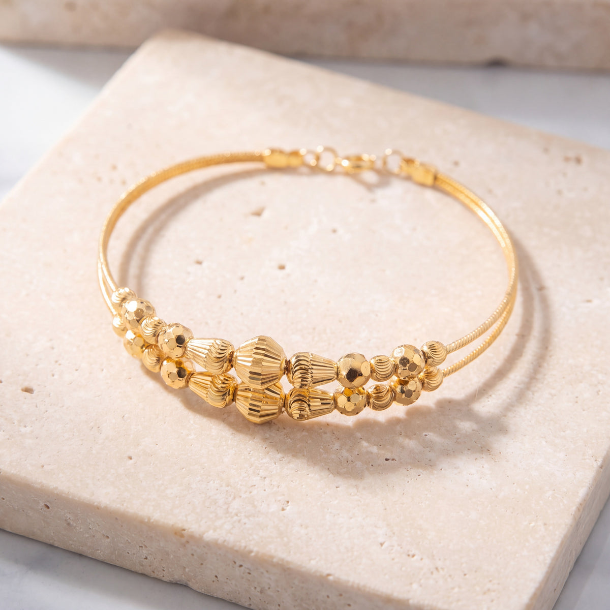 2 Line Kid's Beads Cuff Bracelet (D52) on travertine