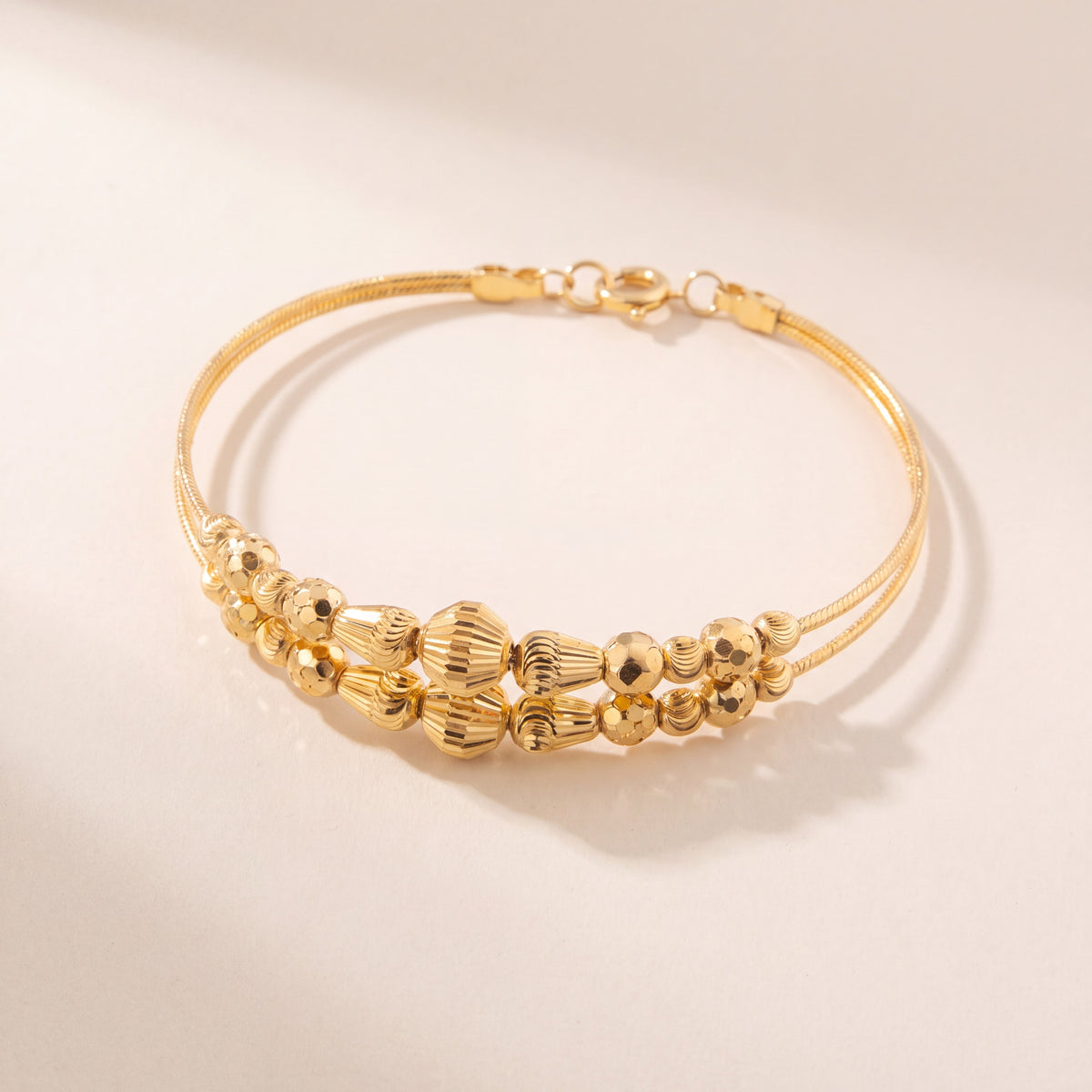 2 Line Kid's Beads Cuff Bracelet (D52), 925 silver 24K gold plated