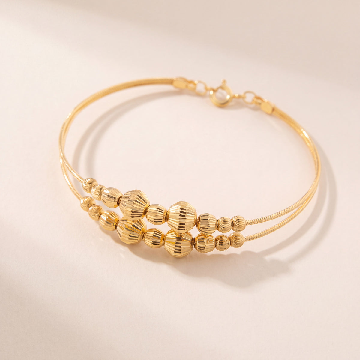 2 Line Kid's Beads Cuff Bracelet (D54), 925 silver 24K gold plated