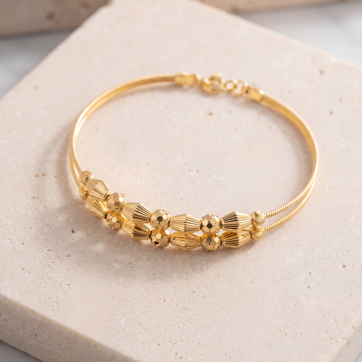 2 Line Kid's Beads Cuff Bracelet (D56) on travertine