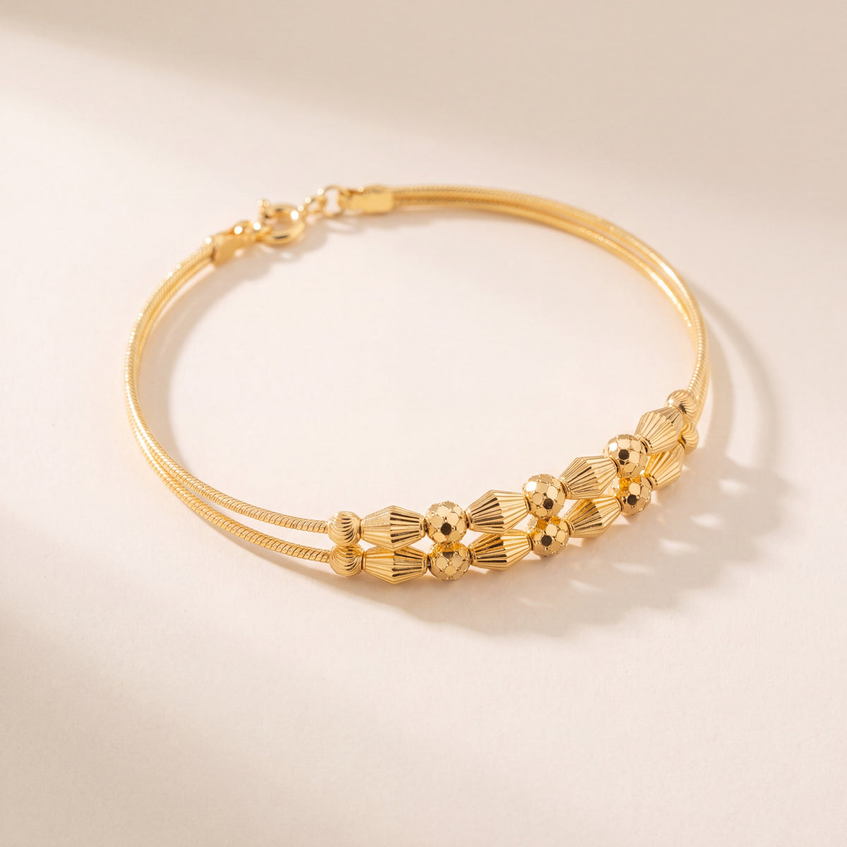 2 Line Kid's Beads Cuff Bracelet (D56), 925 silver 24K gold plated