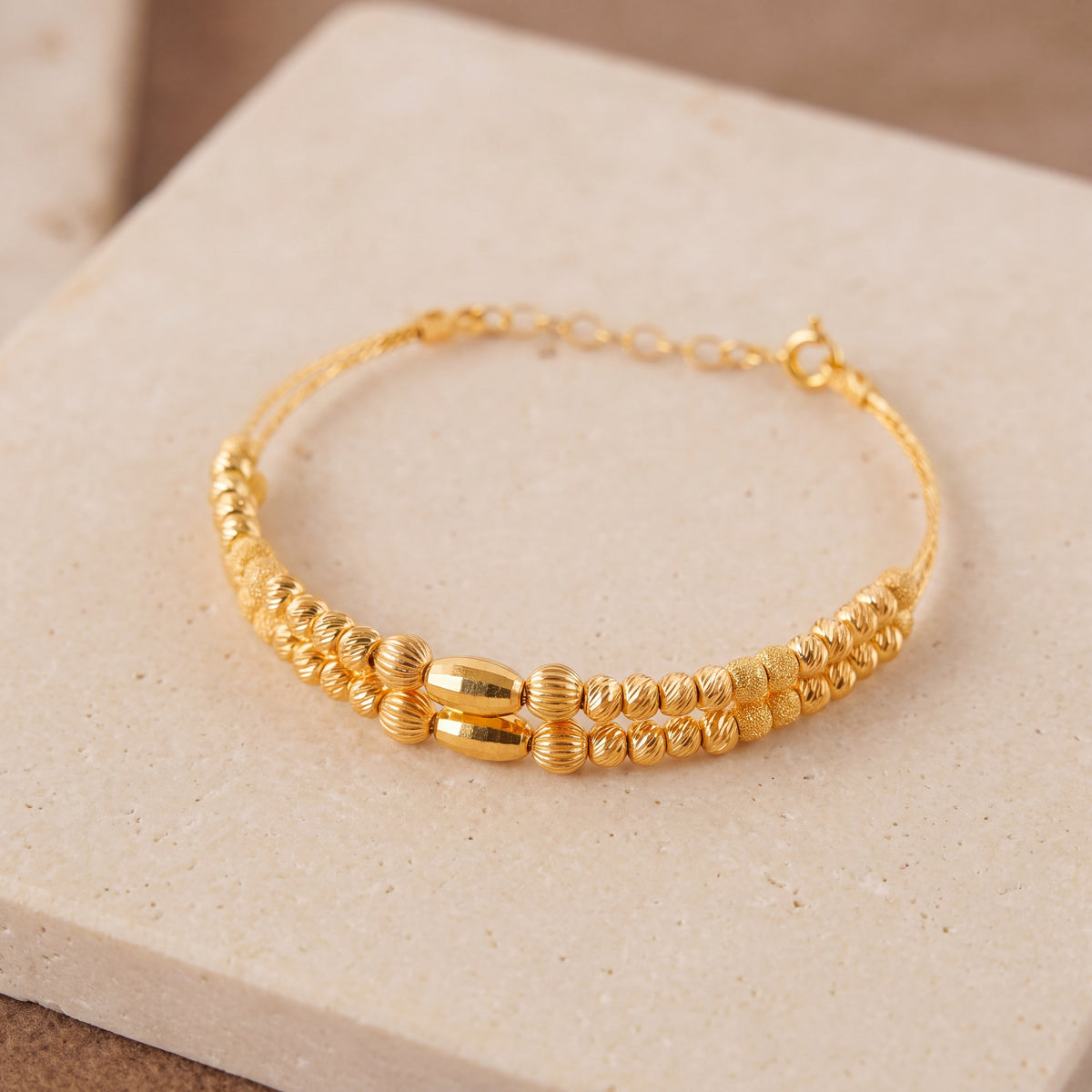 2 Line Kid's Beads Cuff Bracelet (D6) on travertine