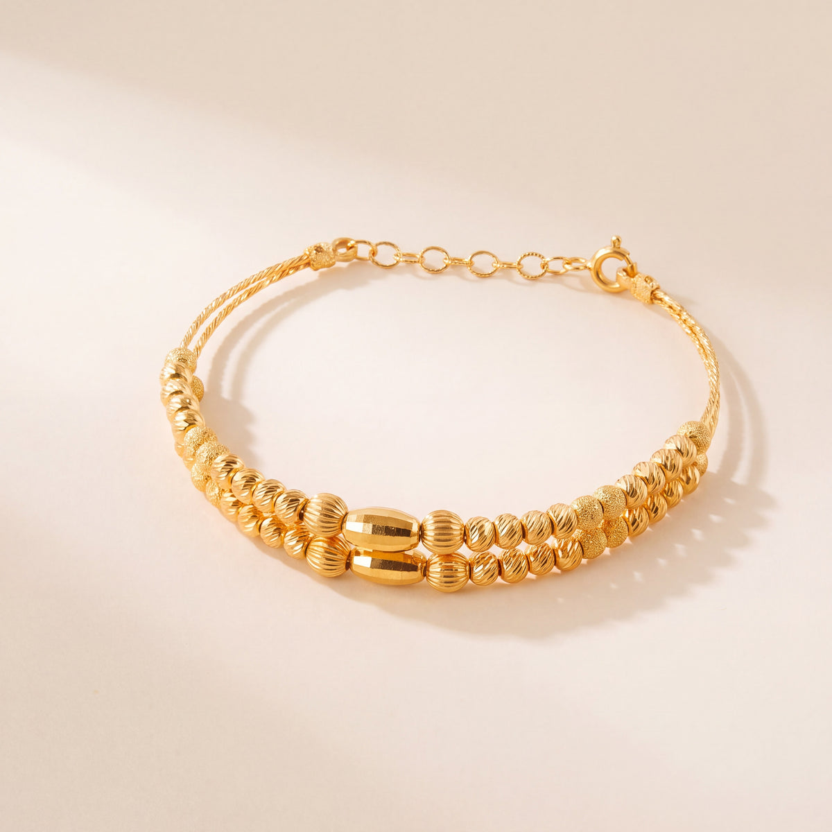 2 Line Kid's Beads Cuff Bracelet (D6), 925 silver 24K gold plated